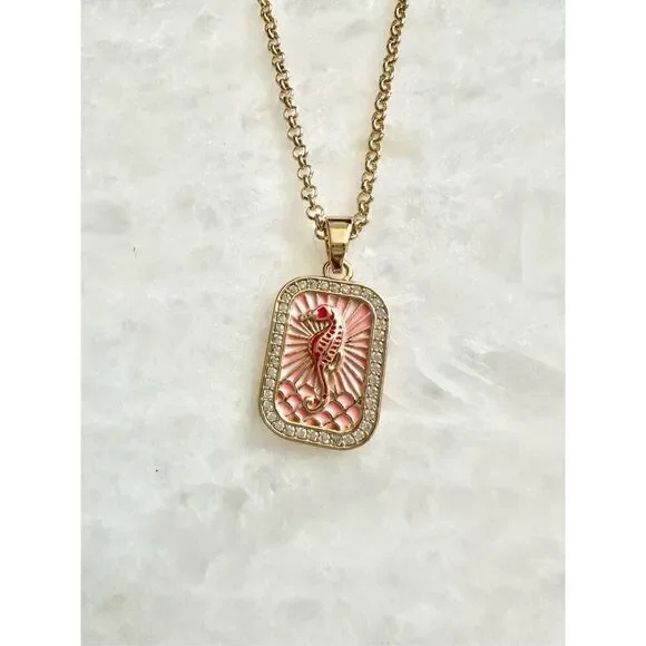 Hot and light pink seahorse pendant necklace ￼