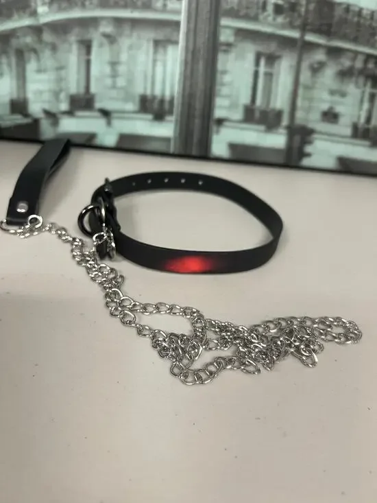 Heat-Sensitive Thermochromic Leather Choker with Leash
