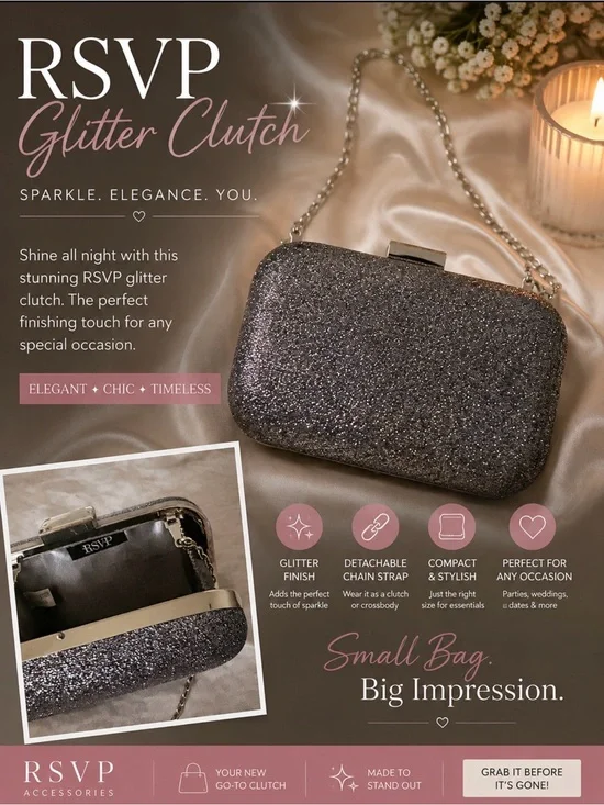 RSVP Glitter Clutch - Silver Sparkle