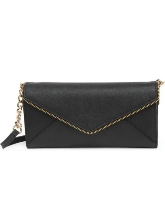 Rebecca Minkoff Black Envelope Clutch with Gold Chain Detail