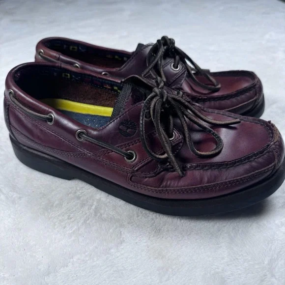 Timberland Boat Shoes Mens Size 10 Burgundy Leather‎ 2-Eye Deck Moc Gripstick