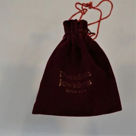 Pandora Jewelers Vintage Dust Bag Jewelry Storage Velour Burgundy Drawstring