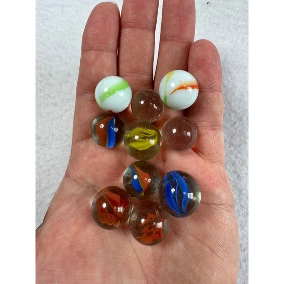 Vintage Marbles Multi Color Glass Cats Eye Swirl 10pc Lot