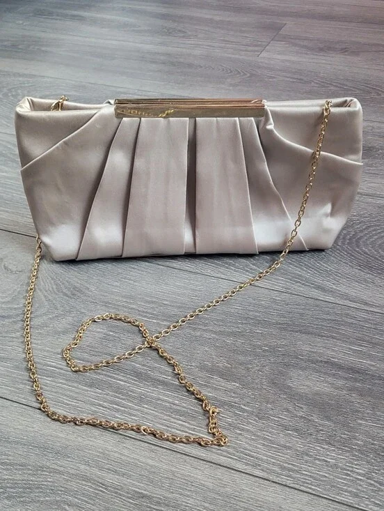 Elegant Satin Pleated Clutch Bag with Gold Chain