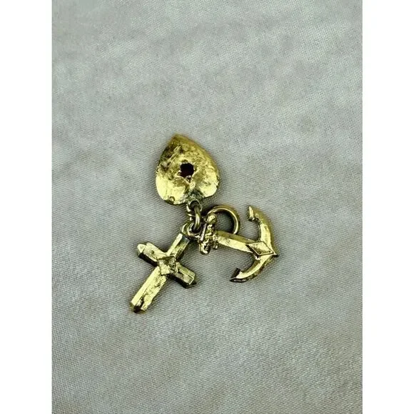 Vintage Gold Tone Faith Hope and Charity Cross Charm Pendant