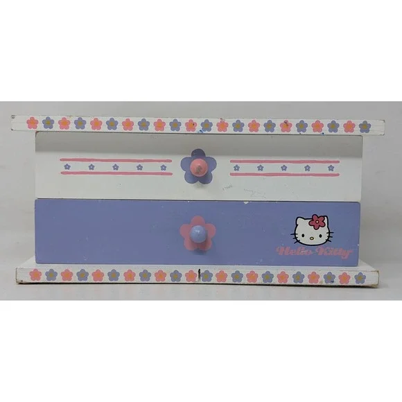 Vintage HELLO KITTY Jewelry Box Organizer Wooden Trinket Box SANRIO Y2K‎ 2000