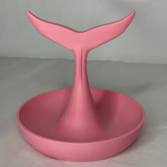 Pink Whale Tail Jewelry Ring Dish Stand Coastal Mermaid Bathroom 6