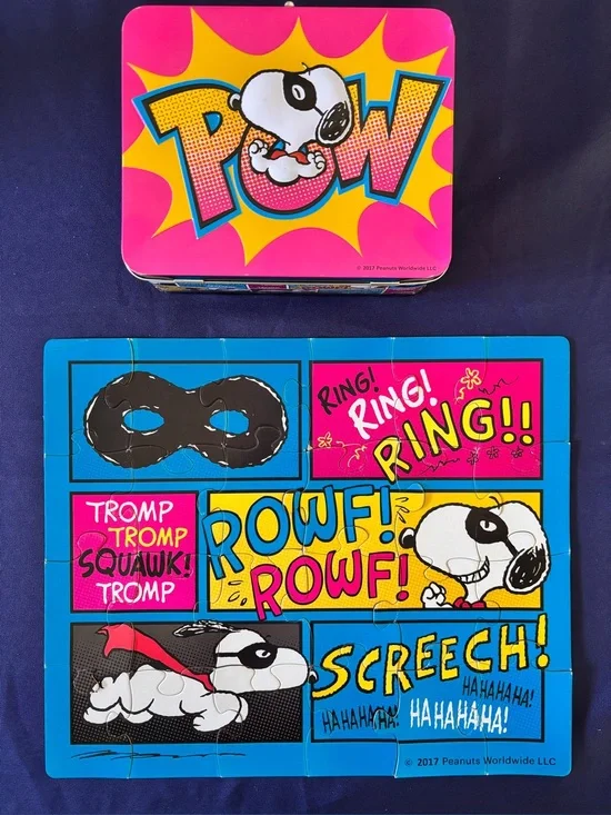 Peanuts Snoopy POW Metal Lunch Box Tin w/ 24 Piece 14x12 Puzzle Cardinal 2017