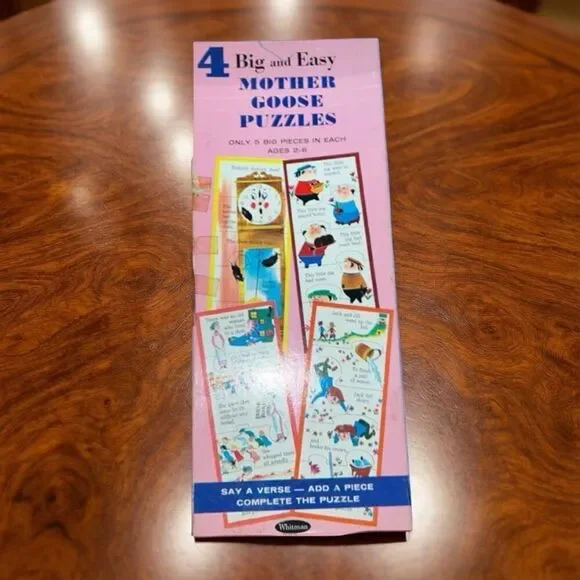 Vintage 1966 Whitman 4 Big And Easy Mother Goose 5-Piece Puzzles Western Pub Co.