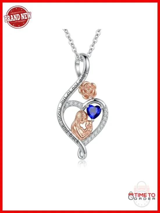 Rose Heart Infinity Birthstone Pendant Necklace for Women - Cubic Zirconia