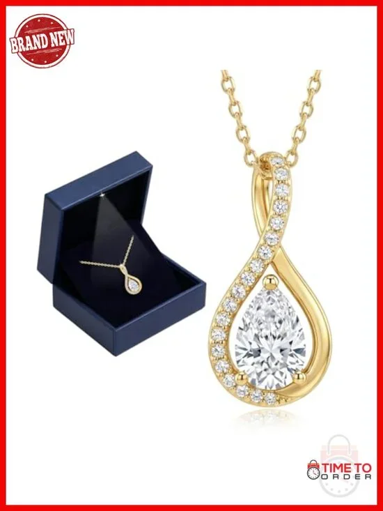 2CT Moissanite Infinity Necklace in Gift Box, 18K Gold Plated S925 Sterling