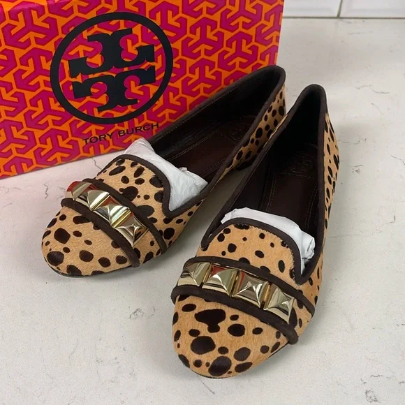 Tory Burch Asher Smoking Slipper - Cheetah Print - Calf Hair Size 7 NEW