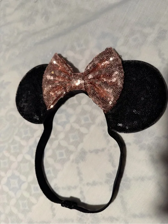 Sequin Minnie Ears Headband with Rose Gold Bow