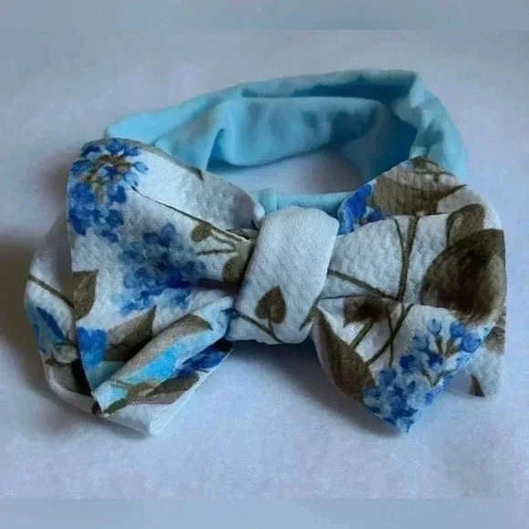 Blue Floral Bohemian Bow Headband