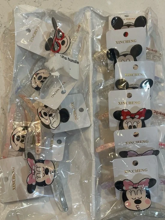 11 Kids Mouse Cartoon Hair Clips - Pink & Black
