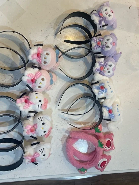 12 Cute Plush Character Headbands - Pink, White, Lavender
