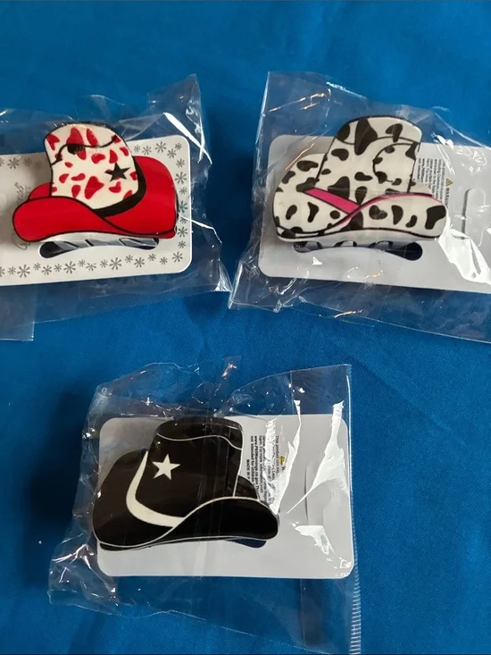Cowboy Hair clips Red, Black, White. Hats        Kids