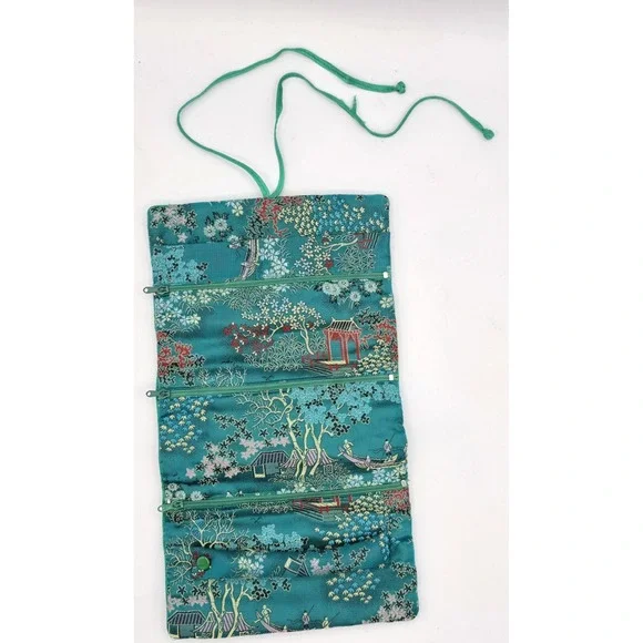 VTG‎ Turquoise Travel Jewelry Organizer Roll Foldable Jewelry Storage Holder