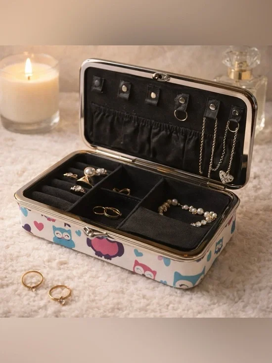 Owl Print Jewelry Box Case | Travel Organizer | Trinket Storage Cute Gift