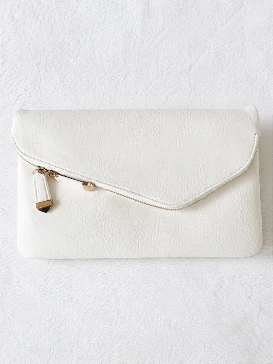 White Envelope Clutch with Gold Chain Strap