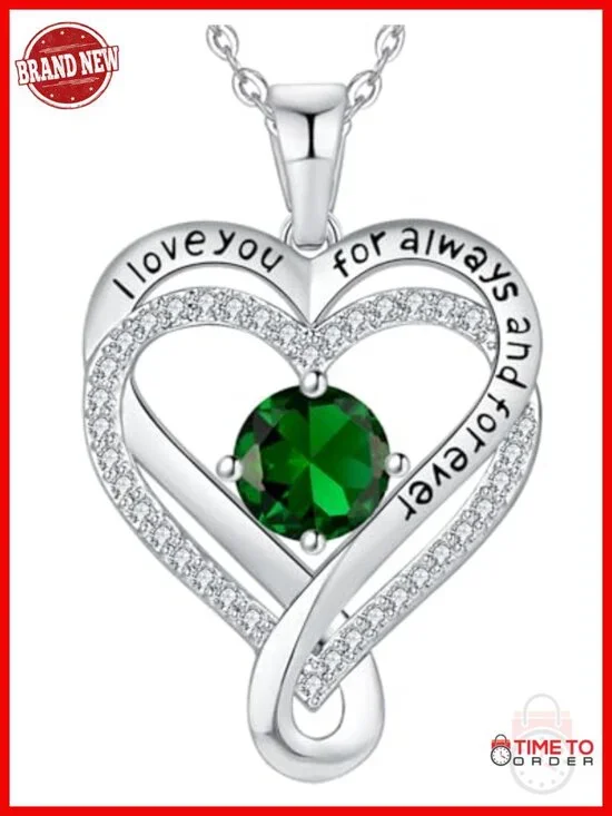 Infinity Heart Birthstone I Love You Pendant Necklace 925 Sterling Silver 18K