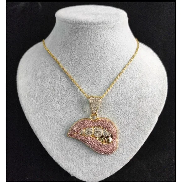 Sexy Lips Biting Gold Hop Hop Rope Chain 26 Inch