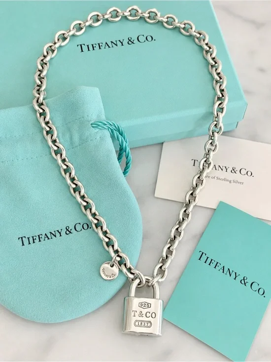 Authenticated Tiffany & Co. 1837 Padlock Chain Necklace Sterling Silver 16”