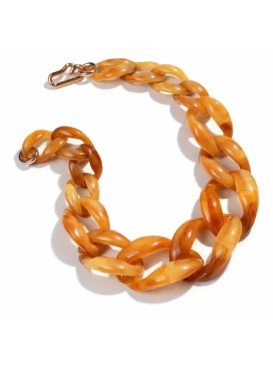 New! Acrylic Carmel Amber Link Statement Necklace (1029) NWOT