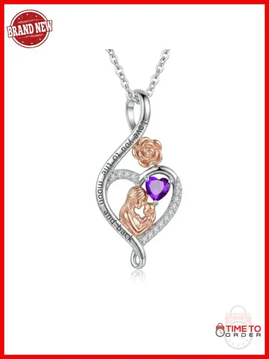 Rose Heart Infinity Birthstone Pendant Necklace Mother's Day Jewelry Brass