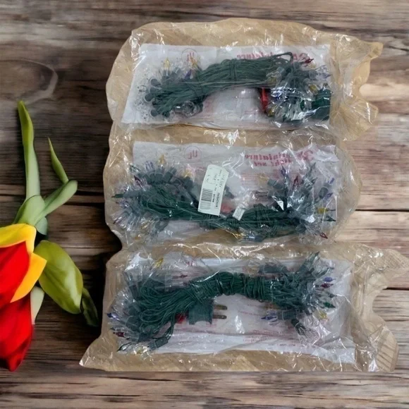 Vintage Flower Petal Reflector Christmas Lights 3 Sets Multi Color NEW Deadstock