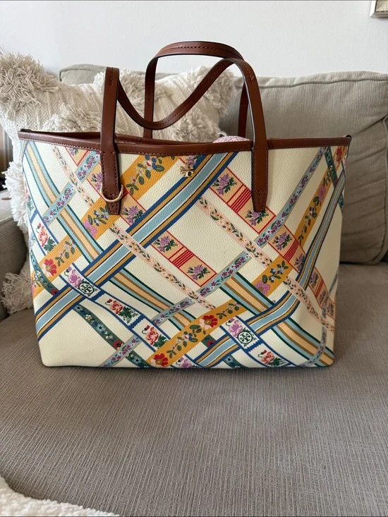 Tory Burch Kerrington Ribbon Weave Bias Large Tote Bag