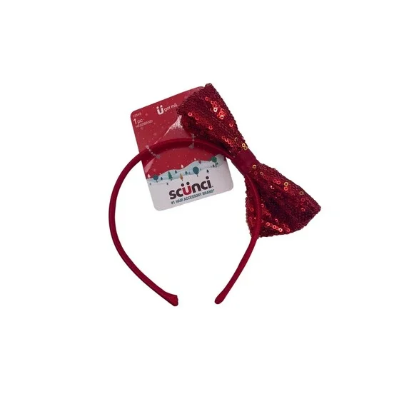 Scunci Red Sequin Bow Headband Girls OS Red Holiday Christmas Party‎ Sparkle