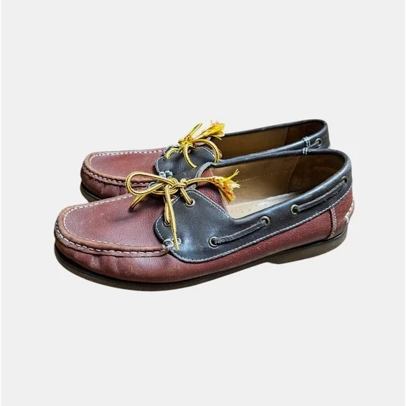 Samuel Windsor Deck Boat Shoes Mens‎ Two Tone Black Burgundy Leather Size 10