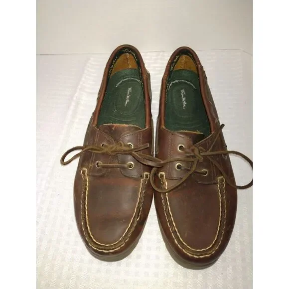 Thom McAn Mens Brown Full Grain Leather Boat‎ Shoes Deck Loafers 8.5 8507/1000