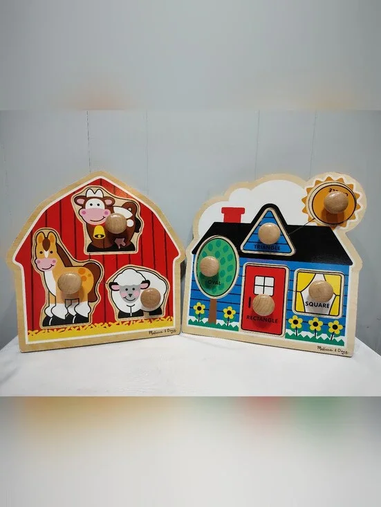 Melissa &‎ Doug Jumbo Knob Wooden Puzzle Bundle Farm Animals & Shapes
