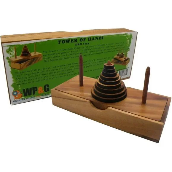 Tower of Hanoi 9 Rings Wooden Brain Teaser Puzzle