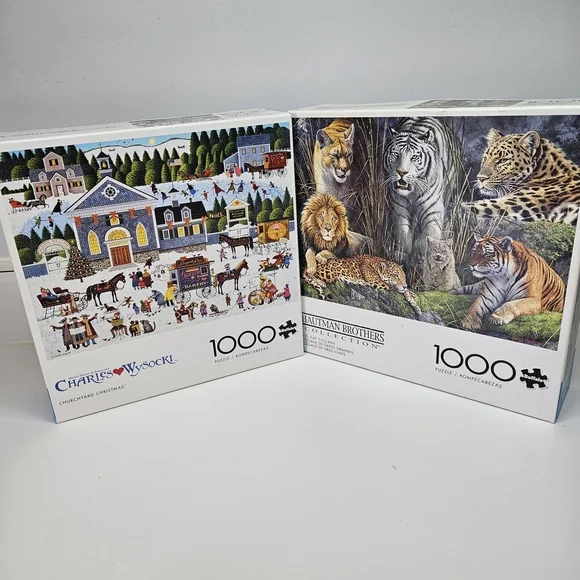 Buffalo Wysocki Churchyard Christmas and Hautman Big Cat 1000 Piece Puzzle Set