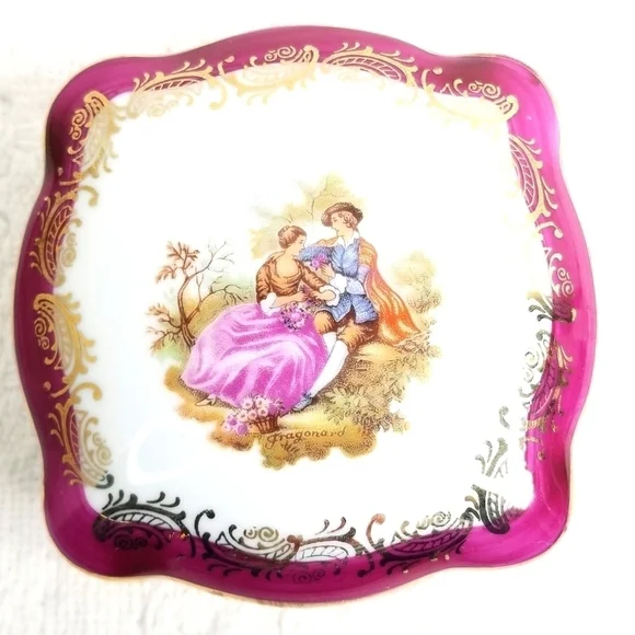 Vintage Porcelain Limoges Made in France Square Porcelain Jewelry Trinket Box