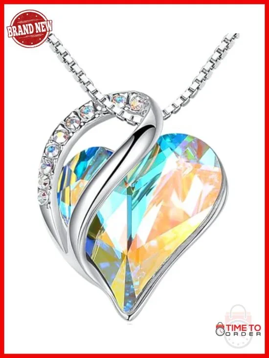 Infinity Love Birthstone Crystal Heart Pendant Necklace Silver Plated