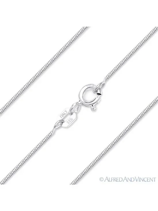 0.7mm D-Cut Snake Link Chain Necklace in .925 Sterling Silver w/ Rhodium - 20