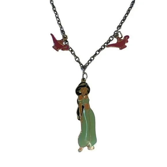 Vintage 90s Disney Princess Charm Necklace Jasmine Aladdin
