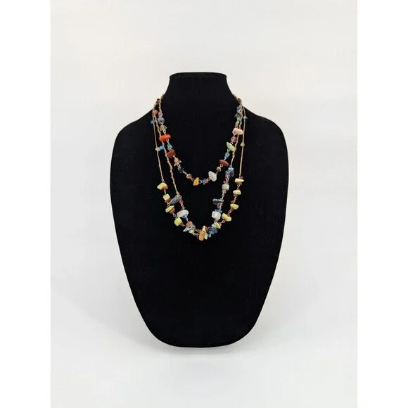 Boho Layered‎ Necklace Chunky Stones Handmade Statement Piece Coachella Festival