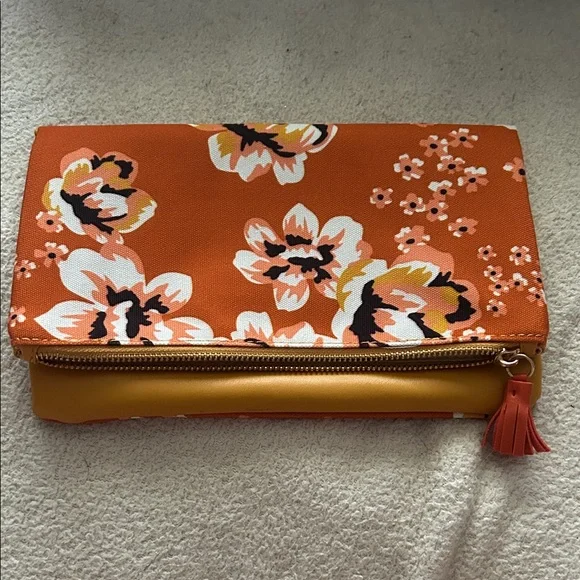 Rachel Pally Orange Floral Foldover Clutch with Yellow Accent