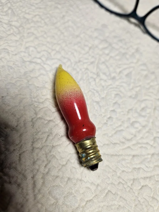 Vintage Flame-Tip C7 Christmas Light Bulb in Red and Yellow