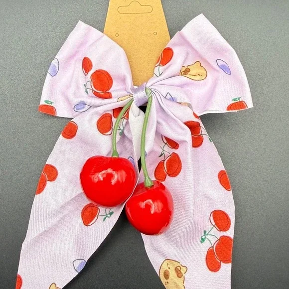 Hair Bow Clip Purple Cherry‎ Print Kawaii Accessory