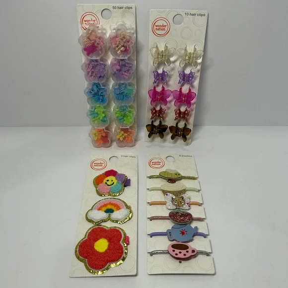 Wonder Nation Kids Hair Accessory Set Butterfly Clips Chenille Patches Elastics