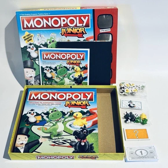 Monopoly Junior Board Game 2017‎ Hasbro Complete Dino Dog Duck Penguin