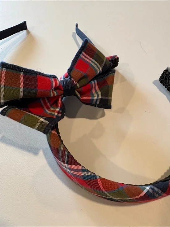 (2) Plaid Bow Headband - Red & Green