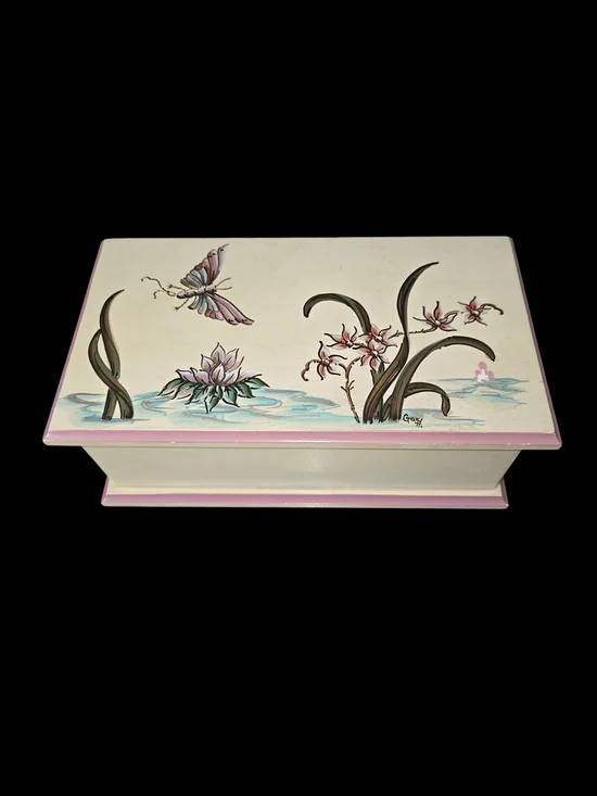 Vintage Hand Painted Jasper Cabinet Jewelry Box 9