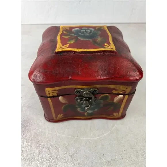 tole painted jewelry Storage‎ box 5”x4” MCM